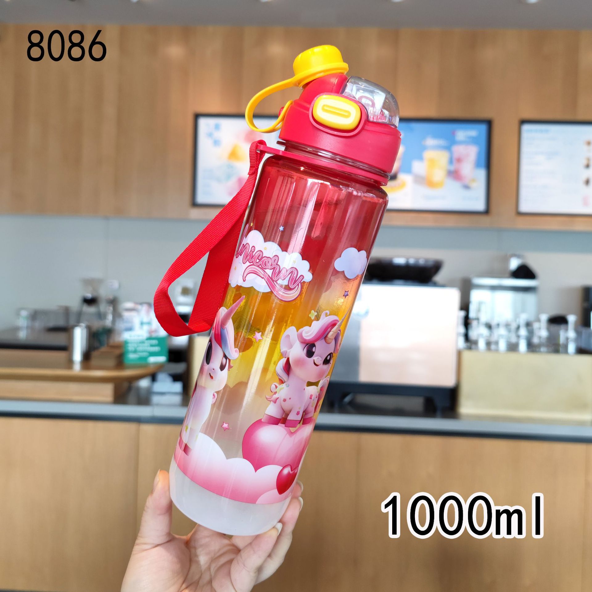 Unicornio de alto valor visual doble bebida taza de saliva taza de plástico paja taza espacial al aire libre botella de agua deportiva