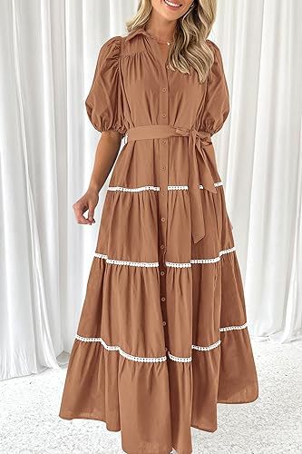 Women's Regular Dress Simple Style Turndown Short Sleeve Solid Color Midi Dress Daily display picture 27