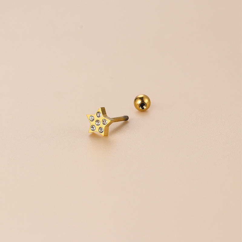 Fashion Star Stainless Steel Plating Zircon Ear Studs 1 Piece