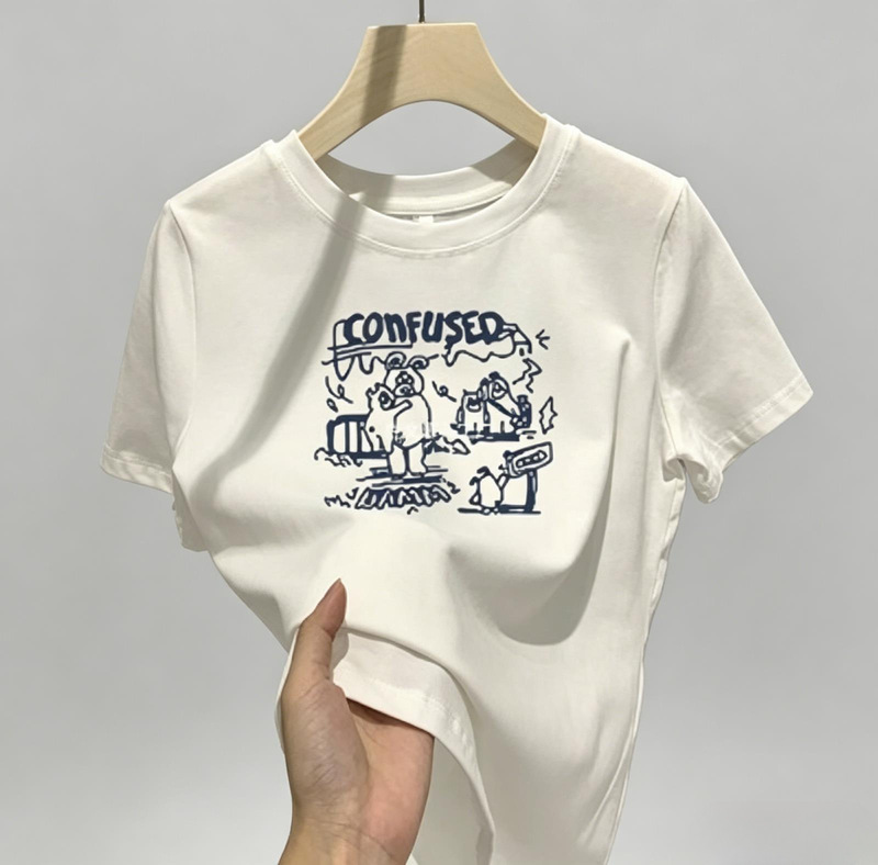Pure Cotton Short-Sleeved T-Shirt for Women 2026 New Summer Slim Fit Round Neck American Style T-Shirt Top Versatile Pure Cotton Short-Sleeved T-Shirt for Women 2026 New Summer Slim Fit Round Neck American Style T-Shirt Top Versatile