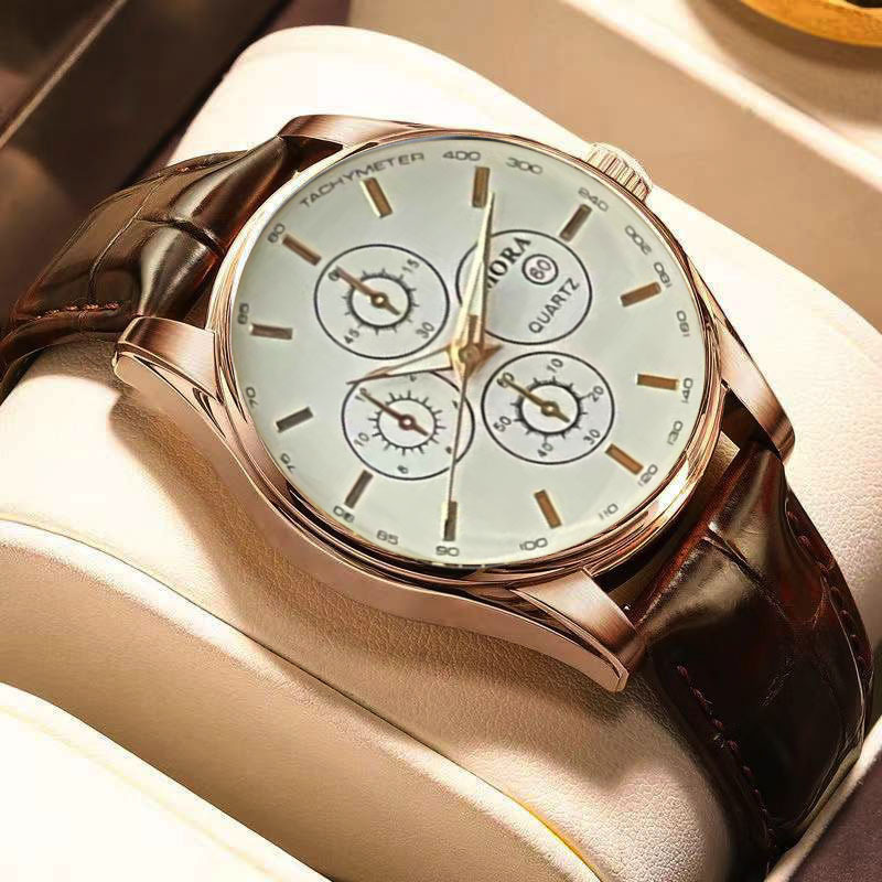 Mechanical Chronograph Watch For Men With Classic Leather Strap_voghion.com
