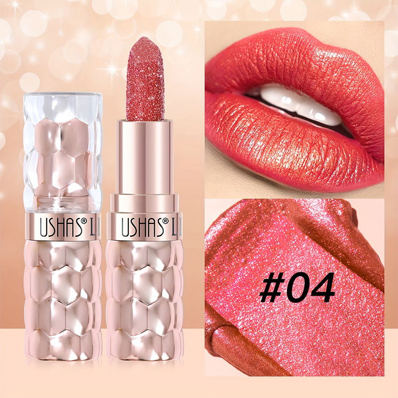 USHAS European and American Cross-border spot lápiz labial nacarado taza impermeable y antiadherente lápiz labial fino hidratante de larga duración UC012A B