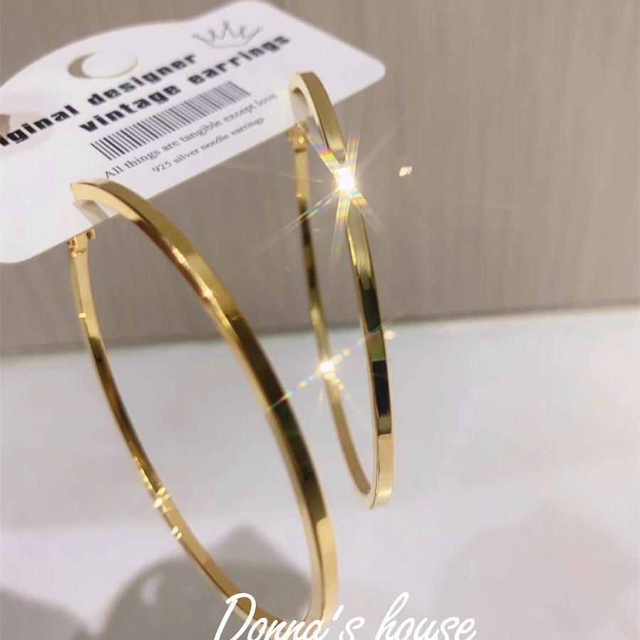 Cool girl hot girl personality temperament big round ring earrings fashion sense simple all-match ring earrings S925 silver needle