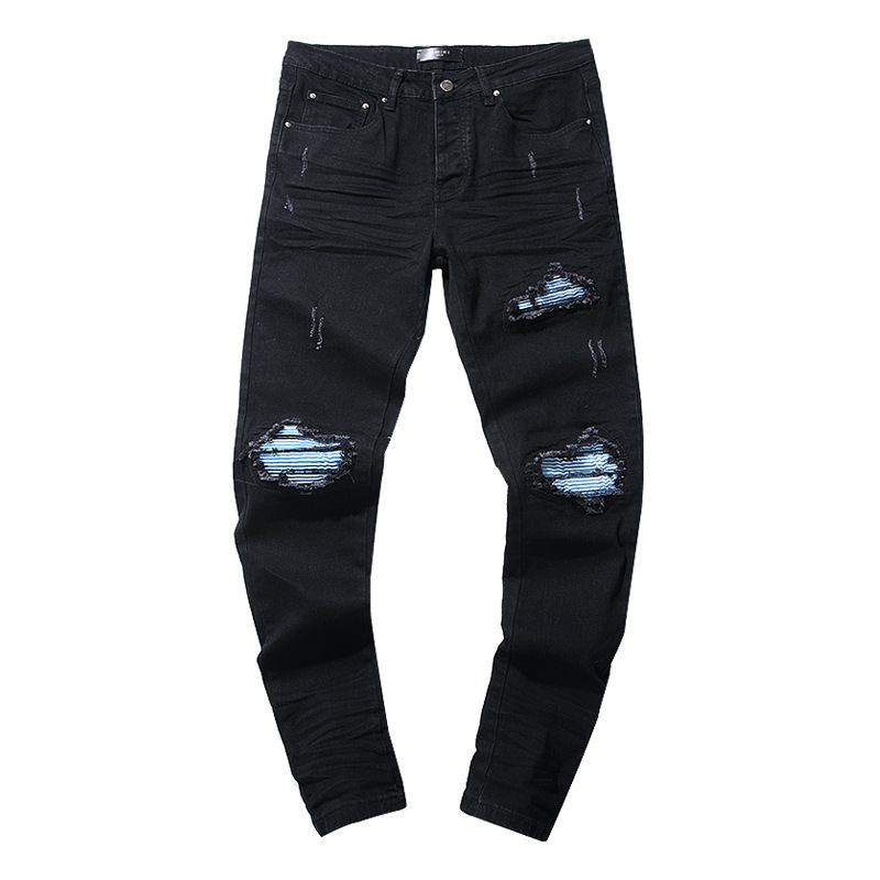 跨境欧美PurpleBrand牛仔裤jeans水洗做旧复古破洞泼墨潮流直筒|undefined