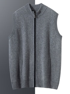 Autumn and Winter Cashmere Sweater Men's Vertical Collar Vest Solid Color Zipper Sweater Ware Shoulder Sleeveless Stacked Fashion Sweater Vest