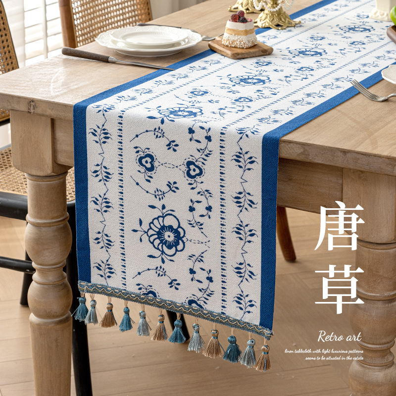 新中国式禅意卓旗中古風茶卓茶席布芸軽豪華高級感長条装飾茶旗布代発|undefined