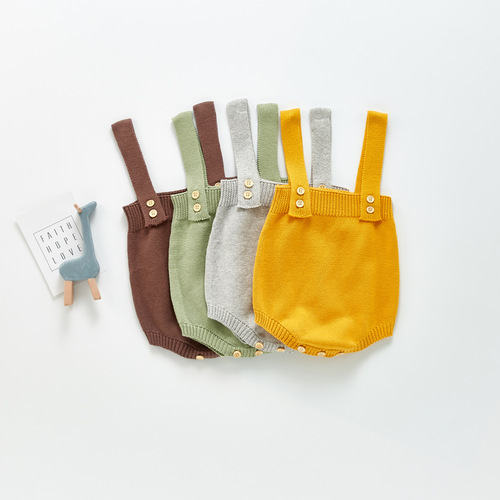  Autumn New Infant and Toddler Sling Jumpsuit Solid Color Western Style Knitted Sling Jumpsuit