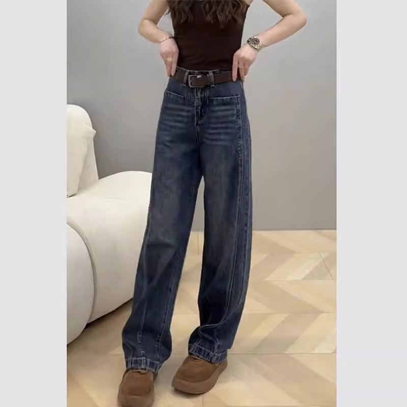 플러스 사이즈 좁은 넓은 다리 바지 청바지 여성의 가을 새 통통녀 느슨한 배 모양 마체 테 바나나 바지