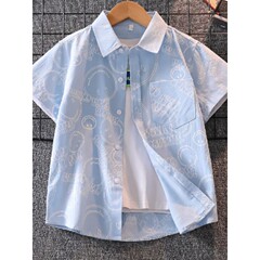 Boys' Short Sleeve Shirt 2024 Summer New Medium and Large Children's Shirt Summer Clothing Stylish Thin