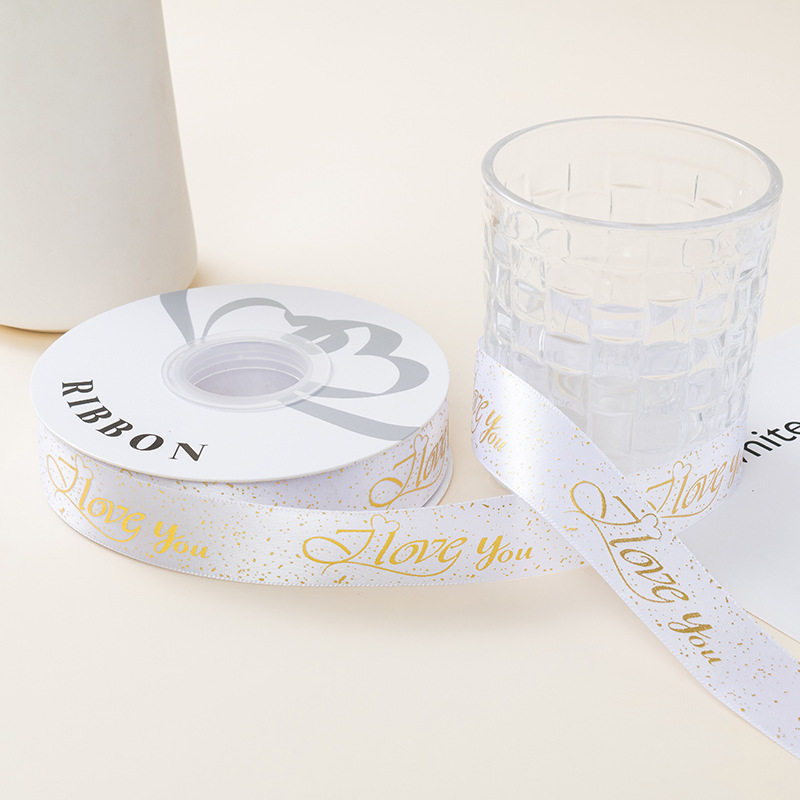 Estampado de oro amor cinta cinta de seda regalo embalaje regalo colorido pastel decoración cinta accesorios cinta de arco