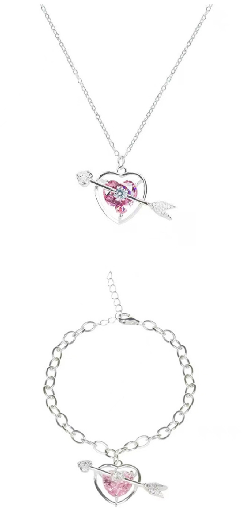 Fashion Heart Shape Alloy Plating Inlay Rhinestones Womenu0027S Bracelets Necklace 1 Piece