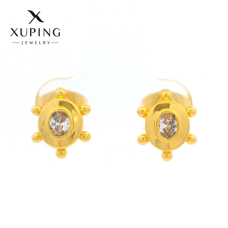 Pendientes de Aleación Xuping con Zirconia Cúbica, Baño de Oro 24k, Diseño Sencillo y Elegante, Venta al Por Mayor