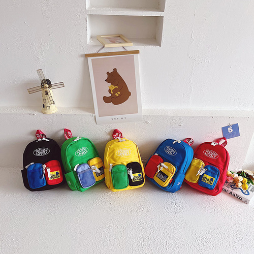 Kindergarten Backpack  New Korean Version Letter Contrast Color Backpack Can Customize LOGO Niche Design Children's School Bag