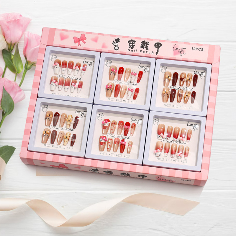 Handmade Nail Tips, Wearable Nails for Adults, DIY Cute Cat-Eye Nail Tips, Fake Nails, Whole Box of 12 Pieces
