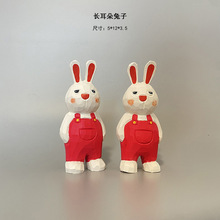 木息手作手工木雕动物兔子摆件创意设计家居木质雕刻工艺品装饰品