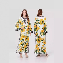 时尚新款宽松慵懒风波点开衩拖地长款罩衫裙波西米亚度假连衣裙女