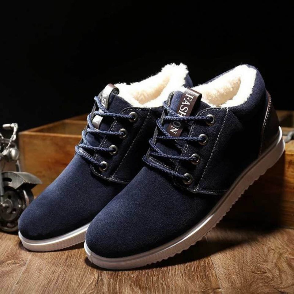 New Winter Velvet Thickened Lace-Up Men's Cotton Boots Student Lazy Casual Sneakers Warm Cotton Shoes