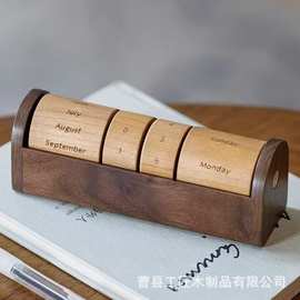 木质万年历创意可旋转日历办公桌面摆件装饰台历架节日倒计时日历