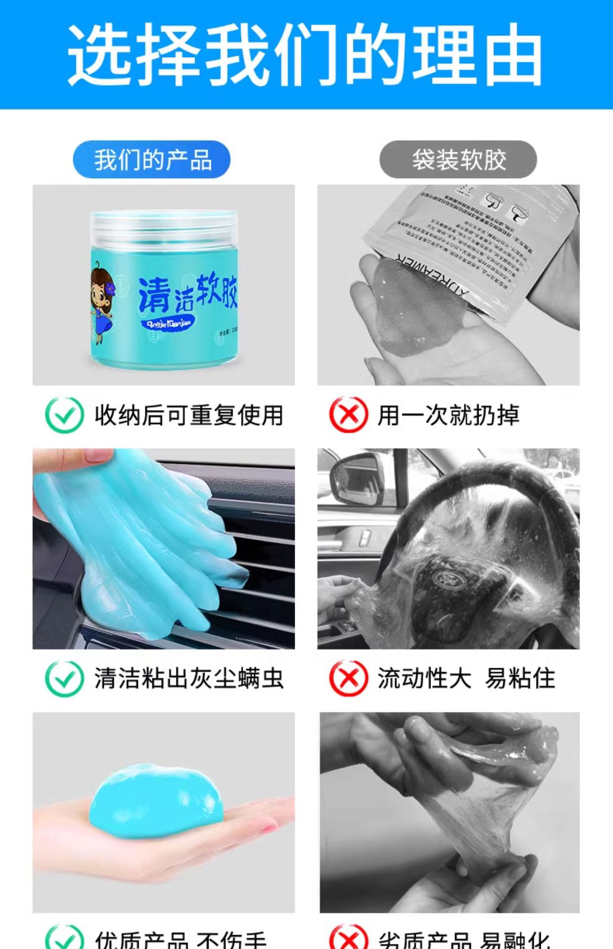 Multi-functional cleaning soft rubber car cleaning artifact car supplies black technology car dust mud cleaning dust
