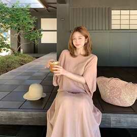 夏季慵懒感温柔风轻盈亚麻通勤毛织套装粉色套装绵羊绒源头工厂