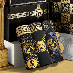 Men's summer silk ice fiber briefs with magnetic antibacterial breathable mid-rise black gold luxury flat four-sided pants in a gift box