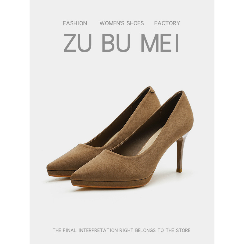 8088-5 Comfortable French-Style High Heels for Women, Autumn Pointed Toe, Thin Heel, Sexy Suede Formal Shoes, Women's Commuting Style