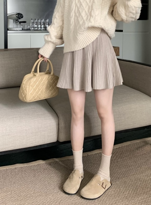 纯色松紧腰针织半身裙女秋季百搭休闲裙子显瘦小个子半裙a字短裙|undefined