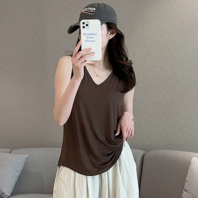 Modal V-Neck Vest Women's Summer Thin plus size Loose Sleeveless Sling Top Outer-Wearing Casual Base Shirt
