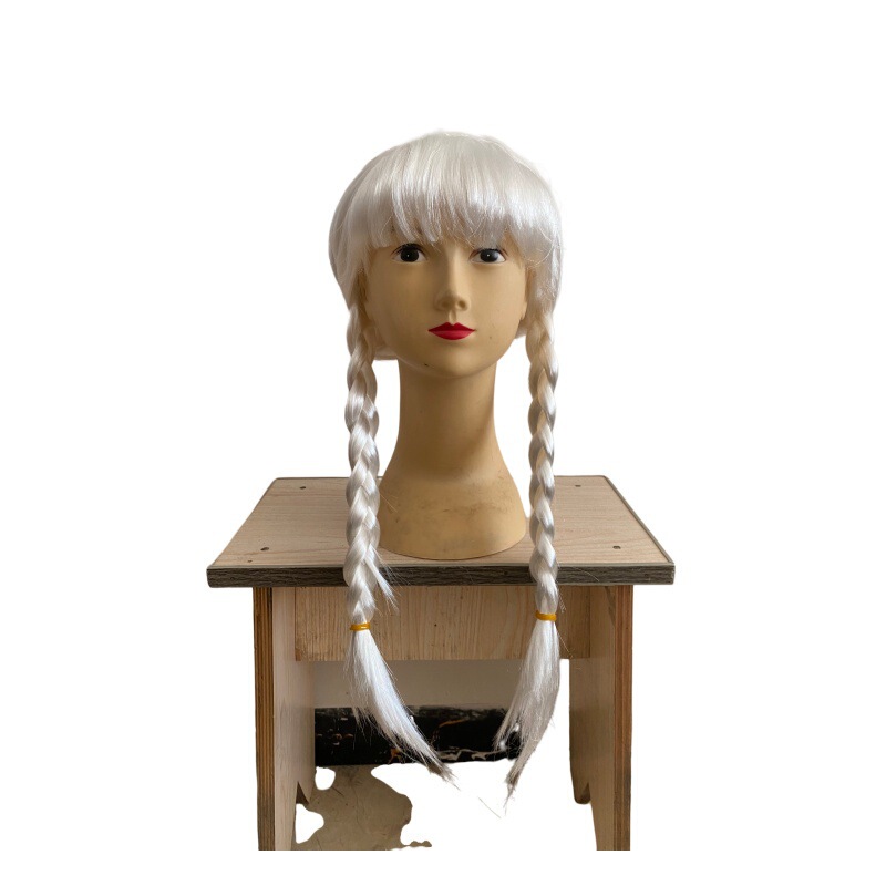 Halloween Annabelle Cosplay Wig Props Double Ponytail Bow Style Braided Hair Halloween Annabelle Cosplay Wig Props Double Ponytail Bow Style Braided Hair