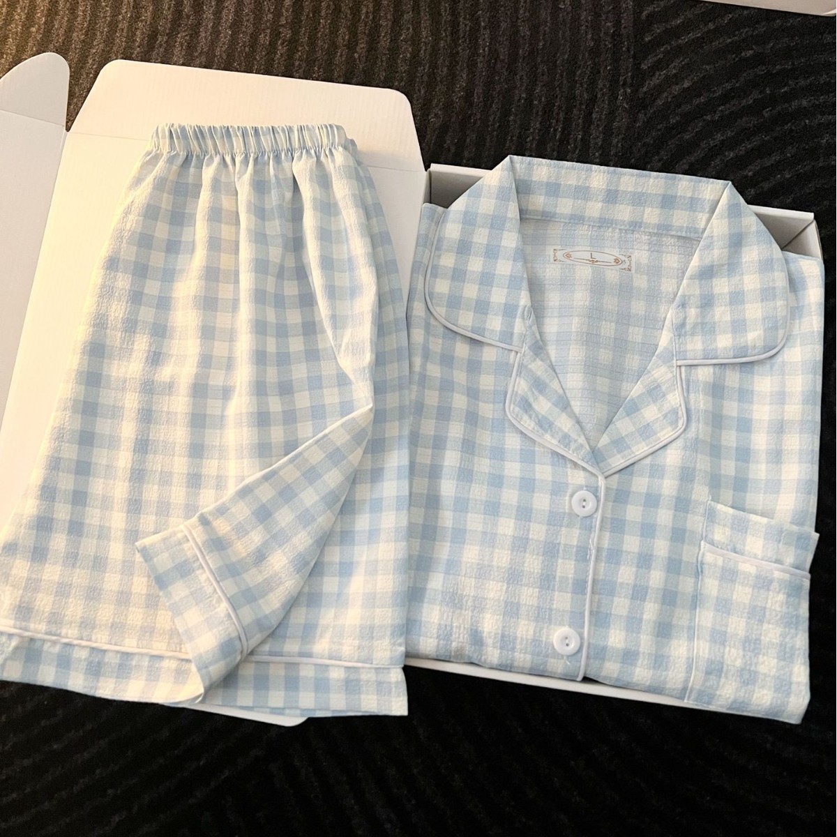 ins日系简约睡衣女夏季泡泡棉可爱少女宽松短袖短裤宽松直播套装