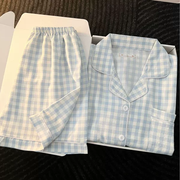 Ins Japanese-Style Simple Pajamas for Women, Summer Bubble Cotton Cute Girl Loose Short-Sleeve Shorts Loose Live-Stream Set