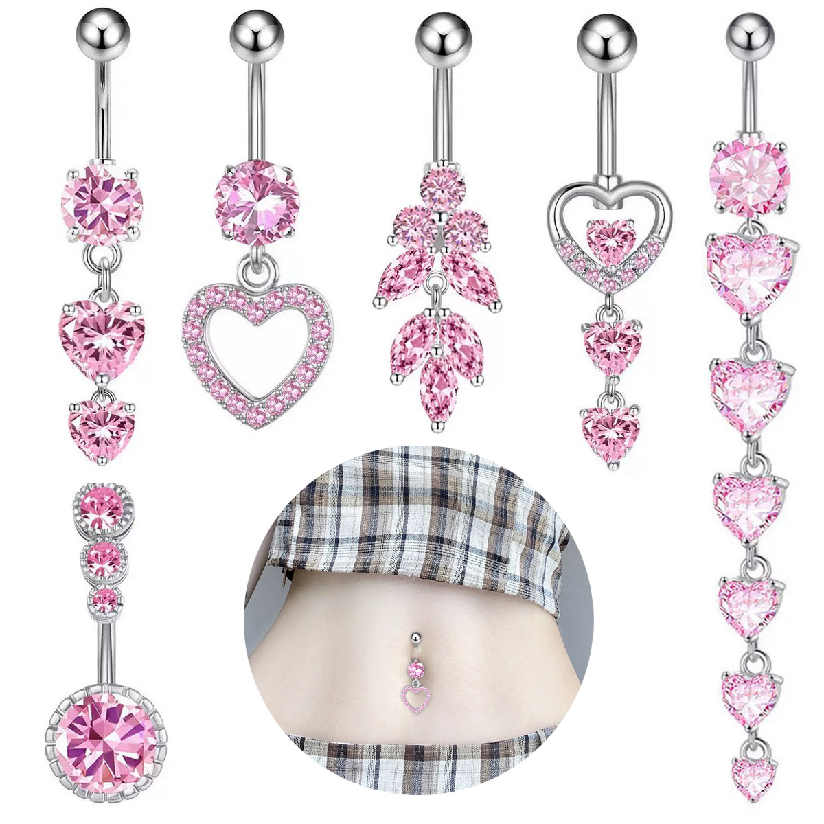 European American Cross-border E-commerce Piercing Jewelry: Navel Rings With Flowers, Hearts, Leaves, And Zirconia In_voghion.com