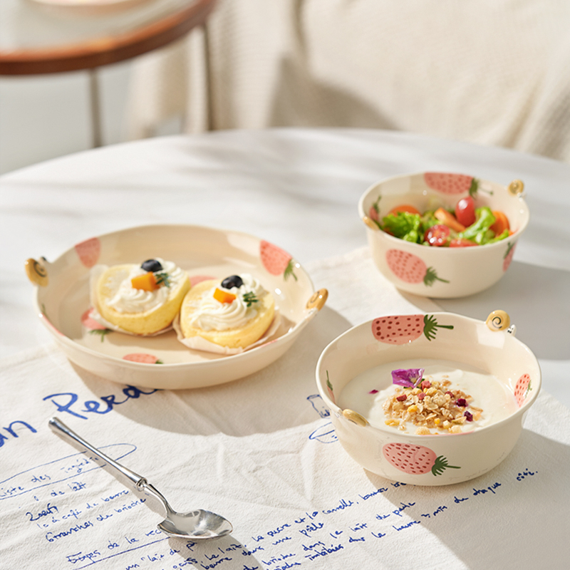 ZJ05可爱草莓饭碗家用2023新款碗碟套装一人食儿童餐具碗筷陶瓷碗