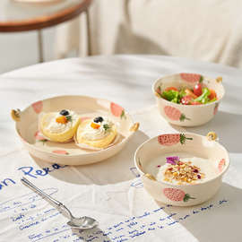ZJ05可爱草莓饭碗家用2023新款碗碟套装一人食儿童餐具碗筷陶瓷碗