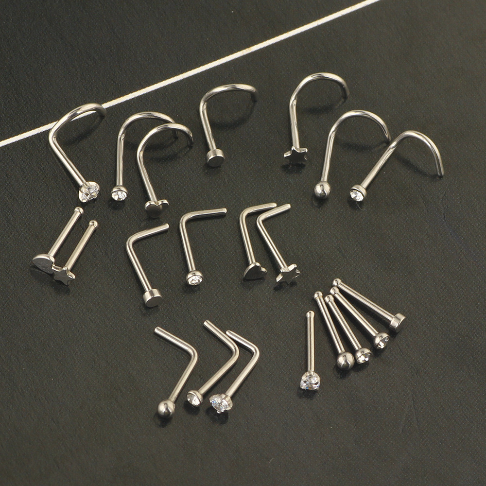 Stainless Steel Geometric Nose Stud Set - Body Piercing Jewelry Accessories Nose Ring Kit detail image 9