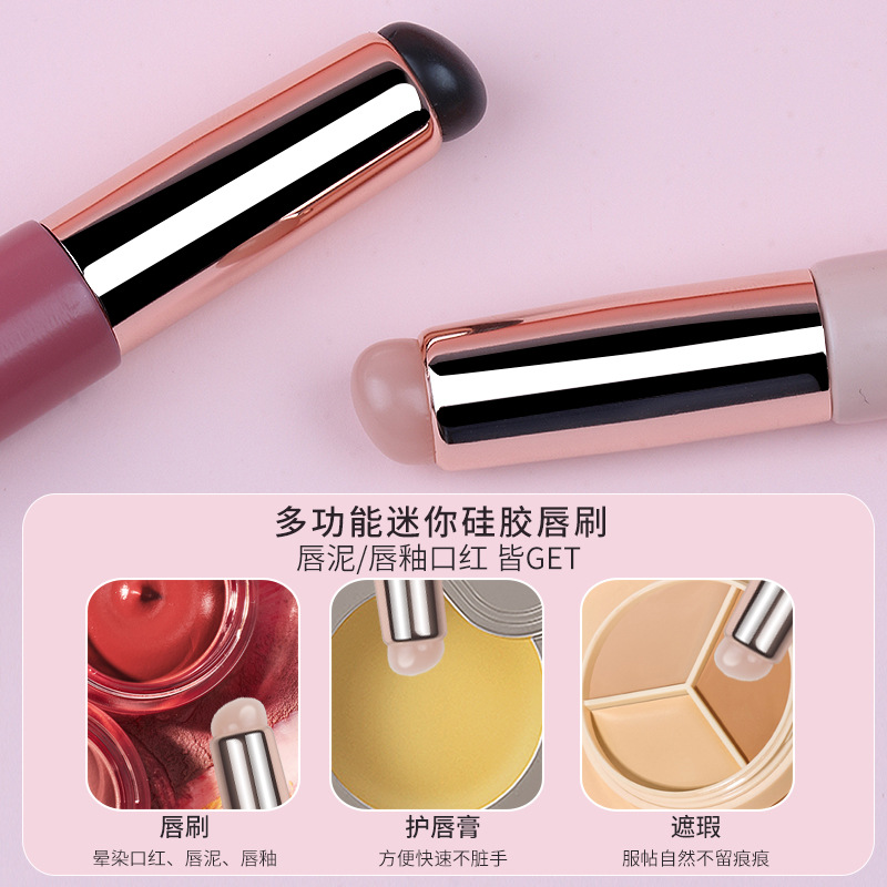 Cepillo de labios de silicona con tapa jalea corrector cepillo labio profesional cepillo de representación cabeza redonda fabricante de cepillo de silicona portátil boca lluvia roja