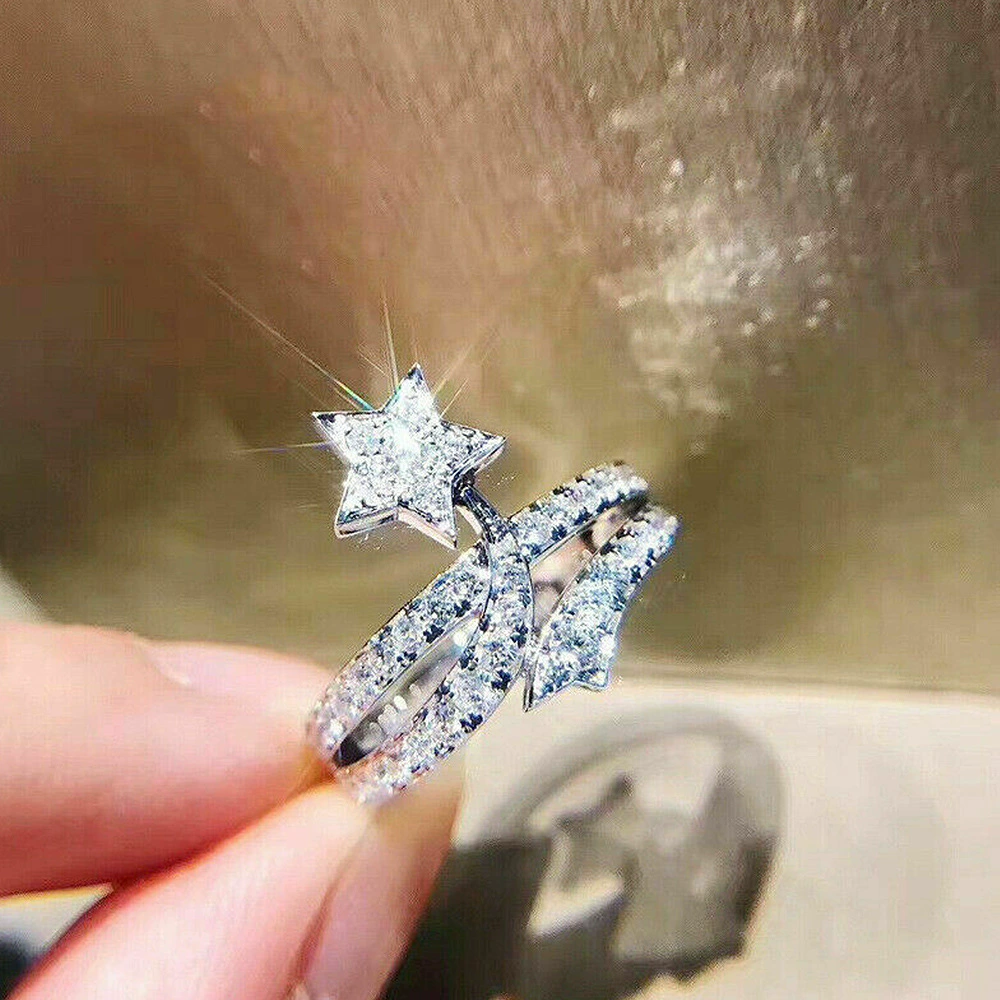Creative Fresh Micro-inlaid Pentagonal Star Ring Engagement Ring _voghion.com
