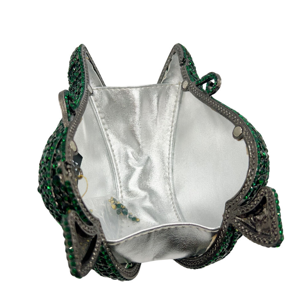 Túi clutch nữ đính đá hình chiếc lá hộp kim loại cứng dự tiệc — ngọc lục bảo, Tùy chỉnh các màu khác