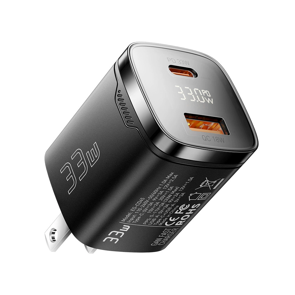 Цифровой дисплей Essager GaN PD33W быстрая зарядка головка питания A+C двойной порт мини-зарядное устройство для путешествий