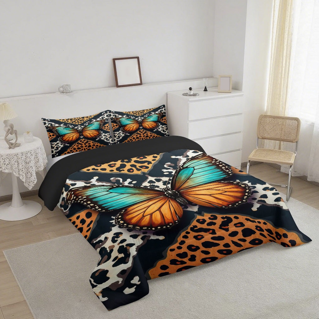 TEMU / JIT transfronterizo mariposa multicolor impresión digital HD 180gms edredón conjunto de ropa de cama