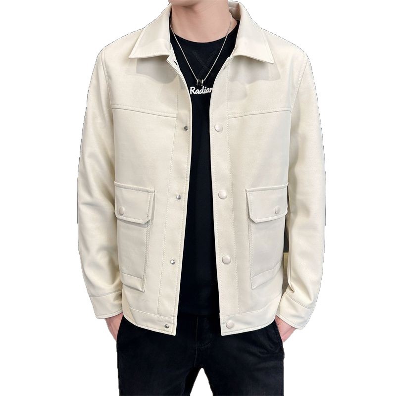 Trendige Herren-Lederjacke mit Reverskragen, günstige Kleidung, Frühlings- und Herbstmodelle, Motorradjacke auf Lager_voghion.com