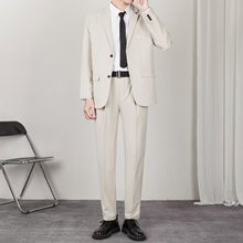 秋季新品男式西服经典纯色上班休闲西服酒店工作服西装双开叉修身