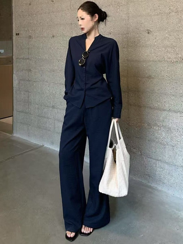 时尚套装女2025秋季新款时髦洋气质长袖衬衫阔腿裤休闲外贸两件套|undefined