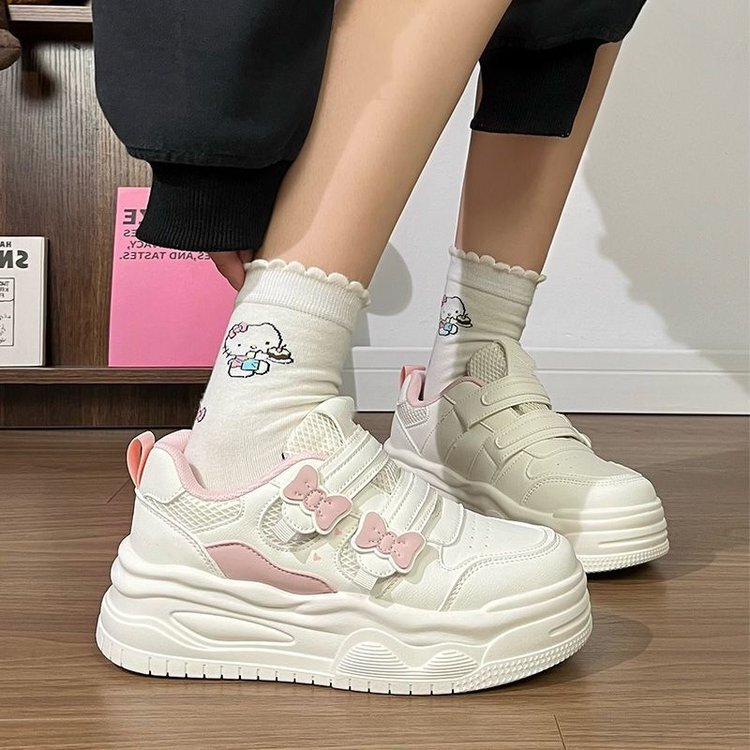 2026 Spring New Cute Style Sneakers with Bowknot, Color-Blocking Mesh Shoes, Low-Top Shallow Mouth Thick-Soled Height-Increasing Women's Shoes 2026 Spring New Cute Style Sneakers with Bowknot, Color-Blocking Mesh Shoes, Low-Top Shallow Mouth Thick-Soled Height-Increasing Women's Shoes