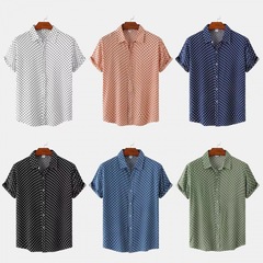 外国貿易の夏服の新型男性の大きいサイズの花のシャツの青春の流行のファッションのハワイの風の波の点の半袖のシャツ