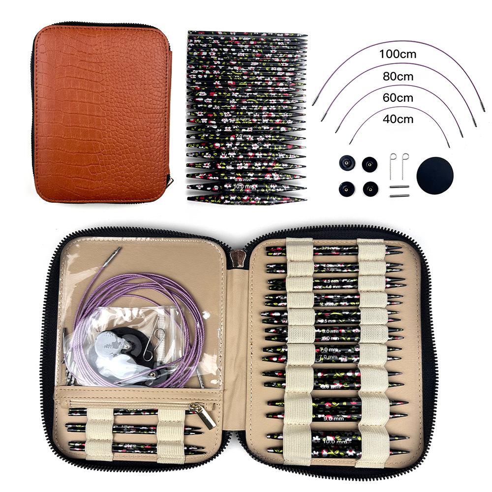 Herramientas de trenzado 2024 impresión de alúmina desmontable aguja circular un conjunto de 13 bolsas PU marrón