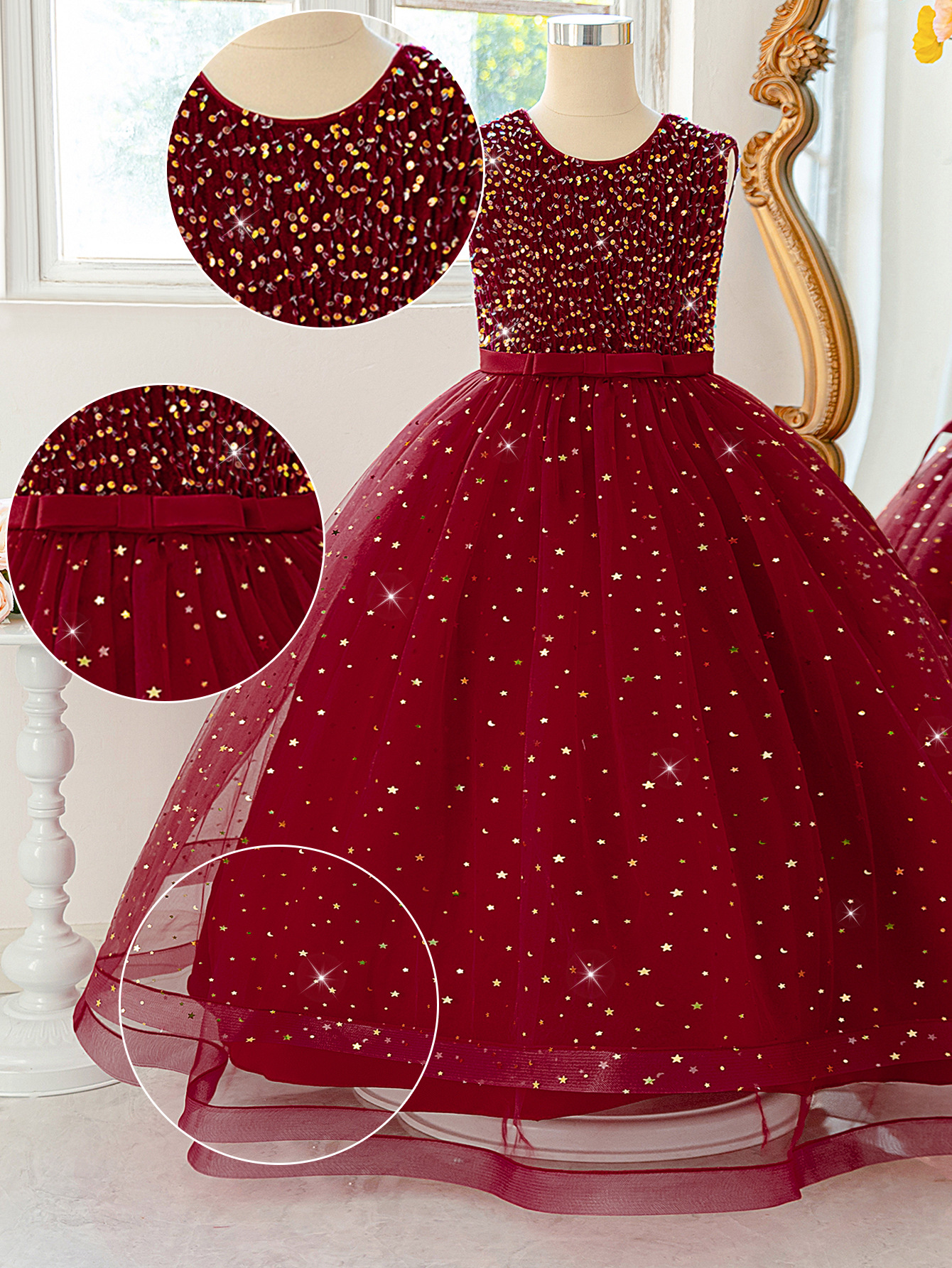 Vestido de princesa con sequillas vestido de estrellas con chapa caliente vestido de piano escenario vestido de chicas piano vestido
