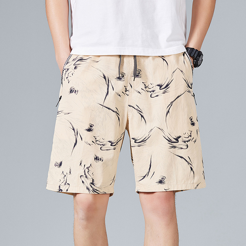 Men's Thin Pants Casual Pants Men's Summer Pure Cotton Printed Middle-aged and Young Men's Straight Pants Home Shorts Beach Pants