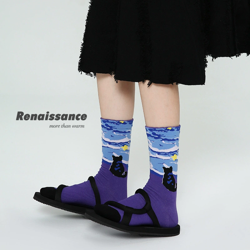 文艺复兴 Genuine design retro trend cotton knee socks, mid-length, internet celebrity, wholesale