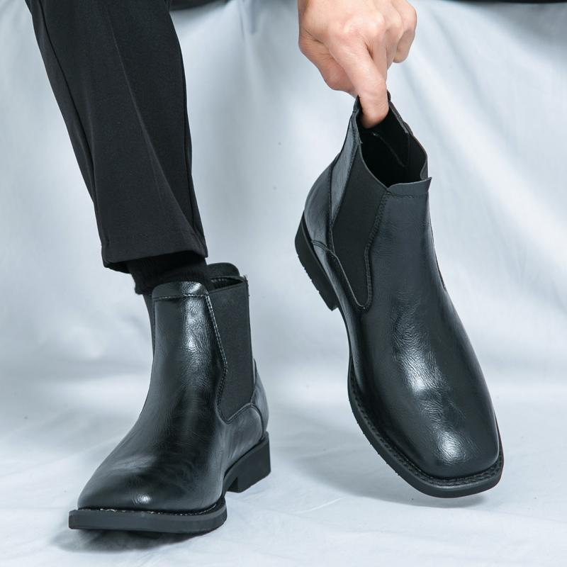 Botas Chelsea Botas Martin de un pie puntiagudo para hombre Botas Botas cortas para hombre Zapatos de cuero altos Gris británico transfronterizo talla grande